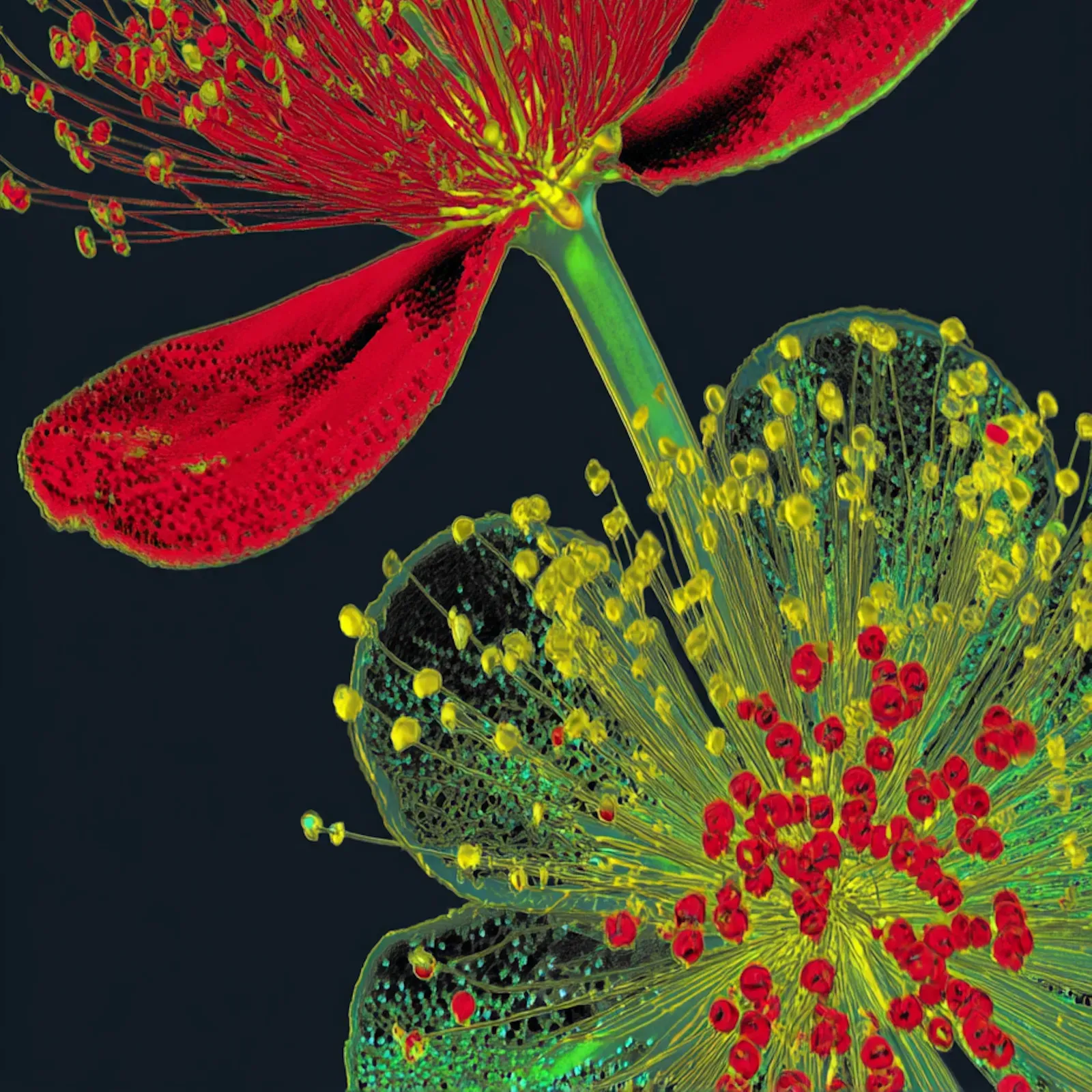 A red bloom photographed against near-black, source of the Oura palette